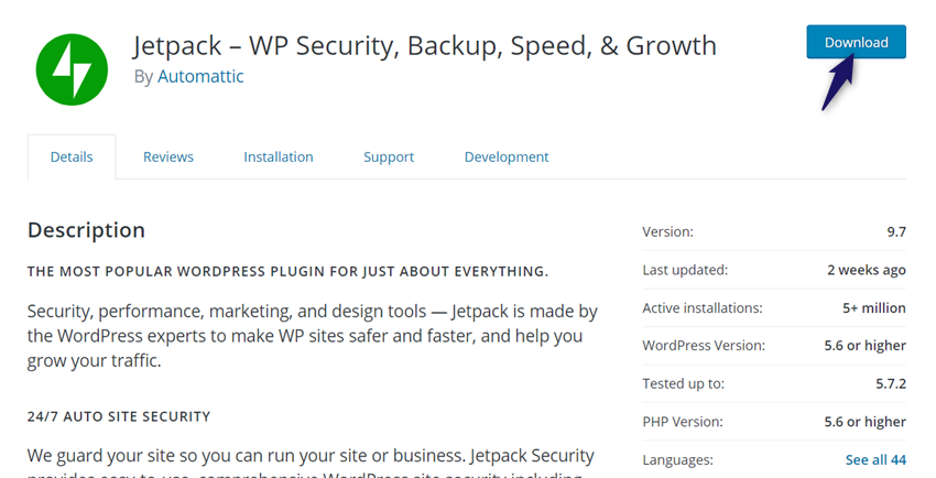 Download jetpack plugin