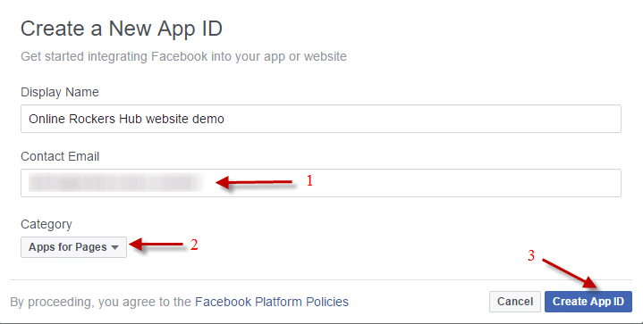 Enter app details for your facebook app