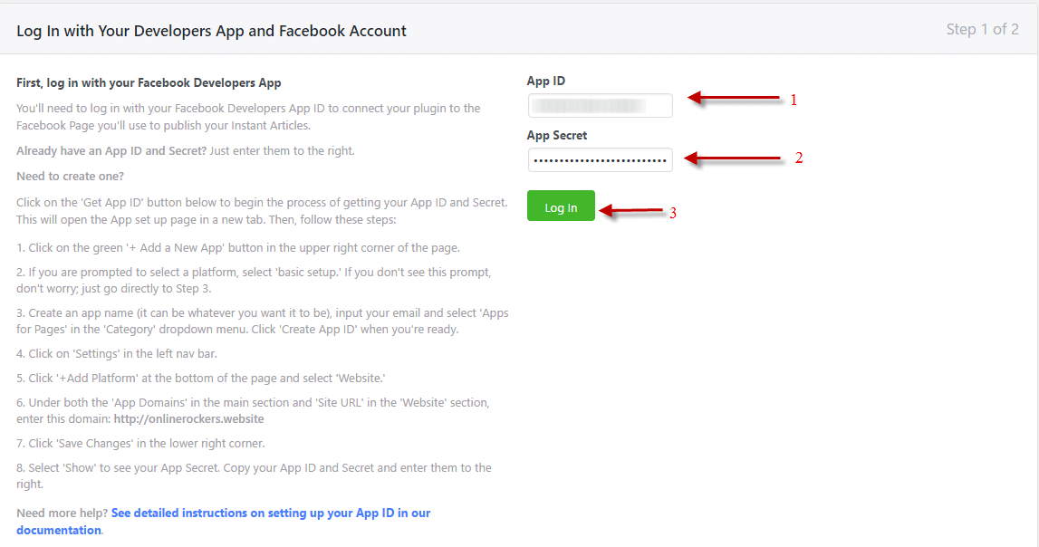 Login with your facebook app id and app secret code