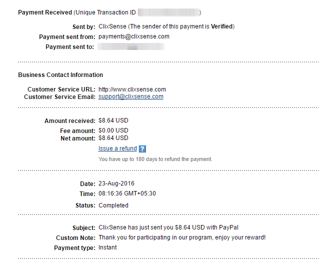 Clixsense payment proof 23rd august 2016