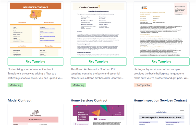 Contract templates