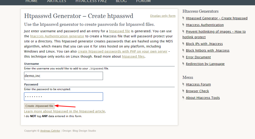 Create htpassword
