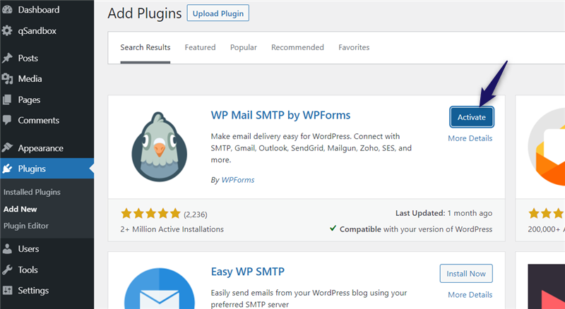 Activate wp mail smtp plugin