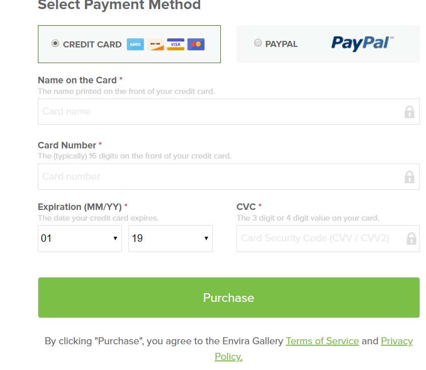 Envira gallery payment