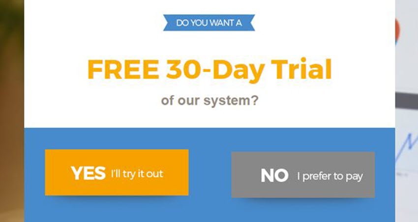 Free trial popup
