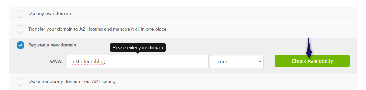 A2 hosting domain name