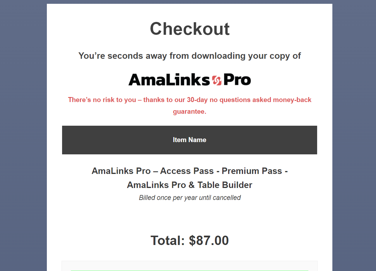 Amalinks pro checkout