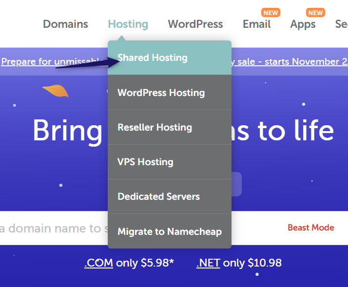 Namecheap shared hosting