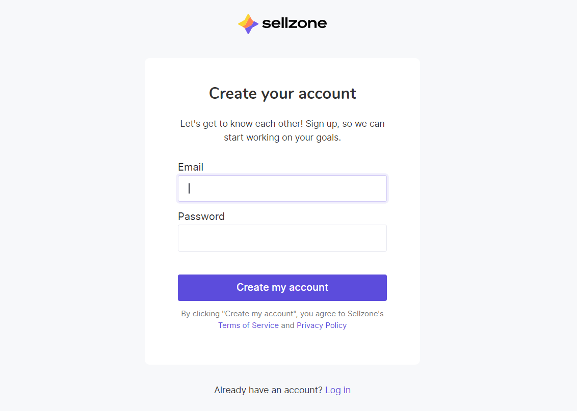 Sellzone account creation