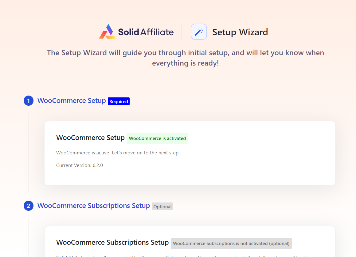 solid affiliate setup wizard