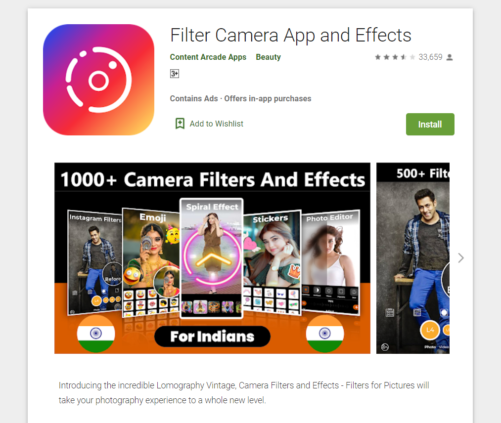 Filter camera app and effects