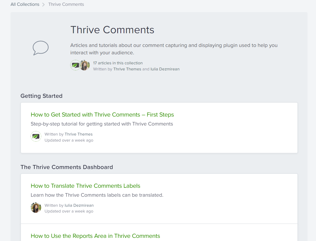 Thrive comments docs