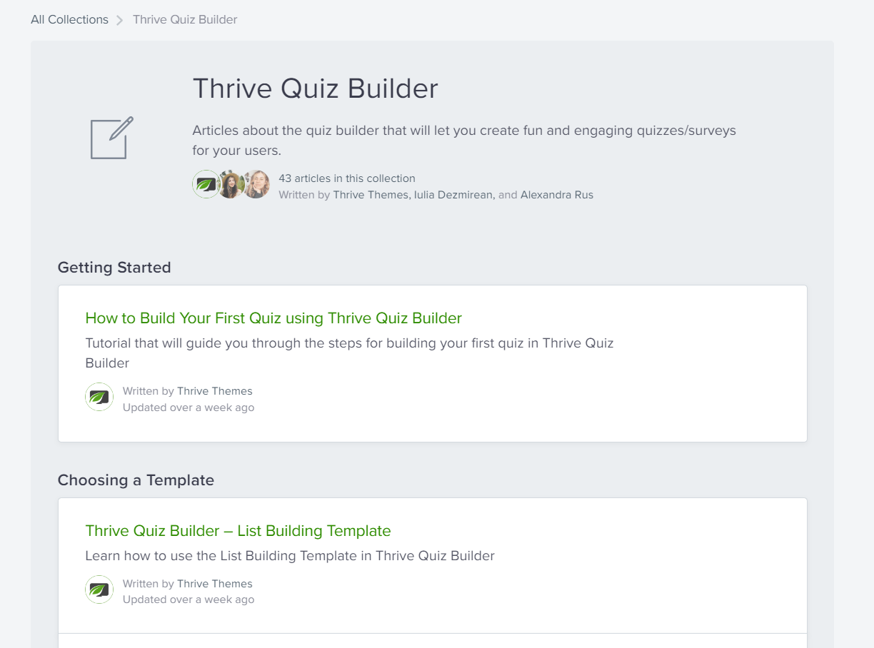 Thrive quiz builder knowledgebase