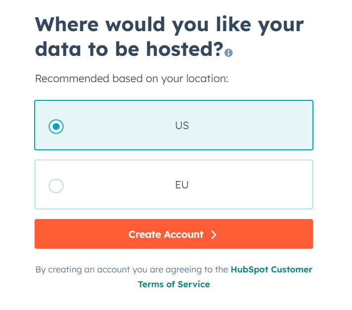 Step 6 - enter your company's web page & preferred location for data storage.