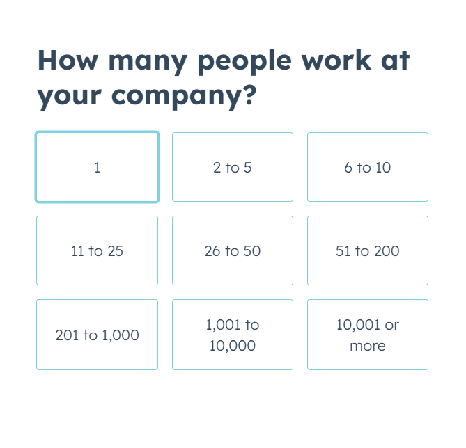 Step 5 - enter how many people work in your company