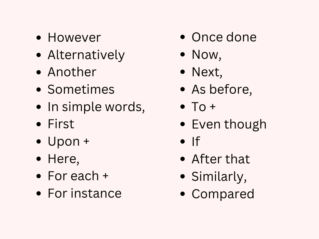 List of connecting words that could be used