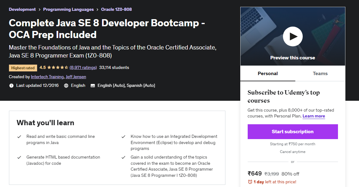Complete java se 8 developer bootcamp - oca prep included