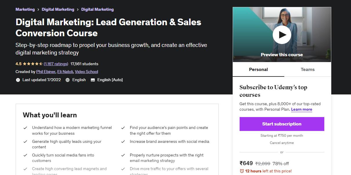 Digital Marketing: Lead Generation & Sales Conversion Course