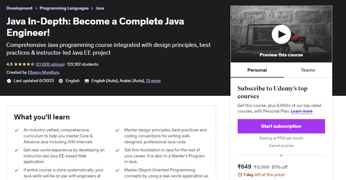 Java in-depth: become a complete java engineer! - udemy java courses