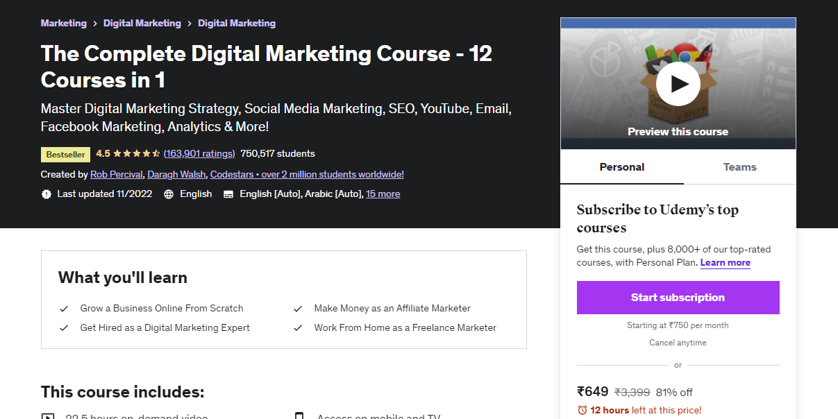 The Complete Digital Marketing Course - 12 Courses in 1 (1st Udemy digital marketing courses)