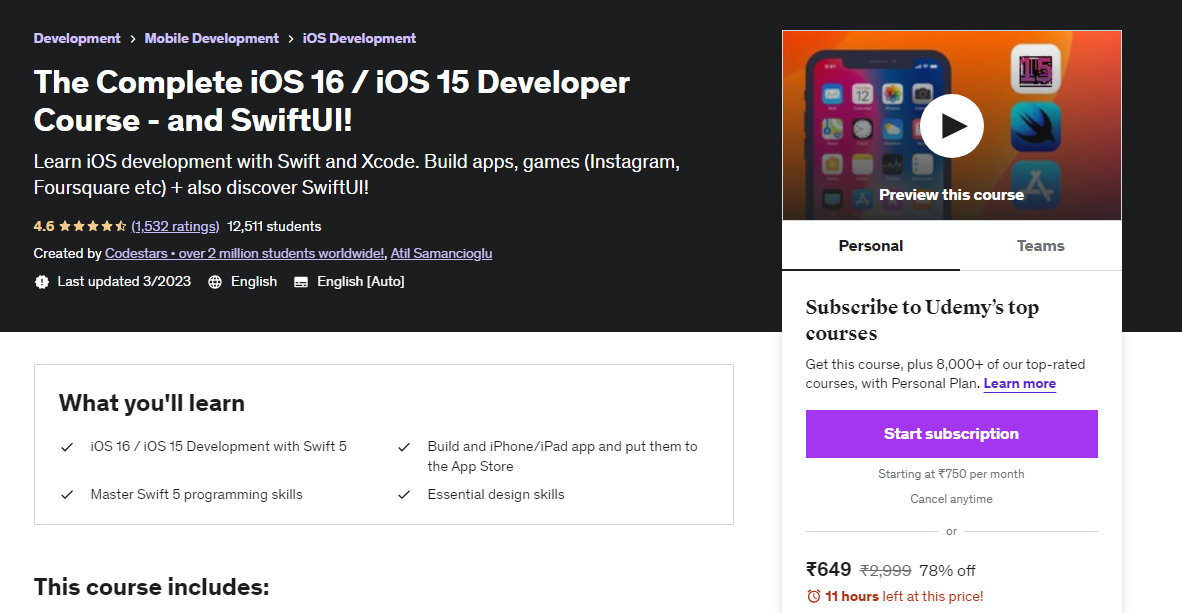 The Complete iOS 16 / iOS 15 Developer Course - and SwiftUI!