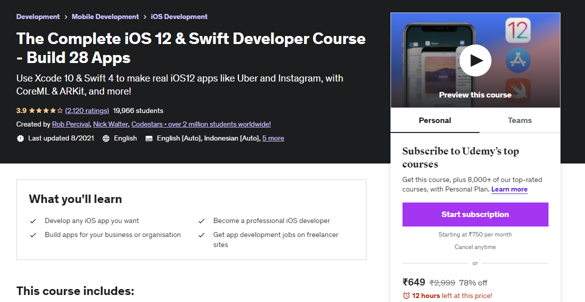 The Complete iOS 12 & Swift Developer Course - Build 28 Apps
