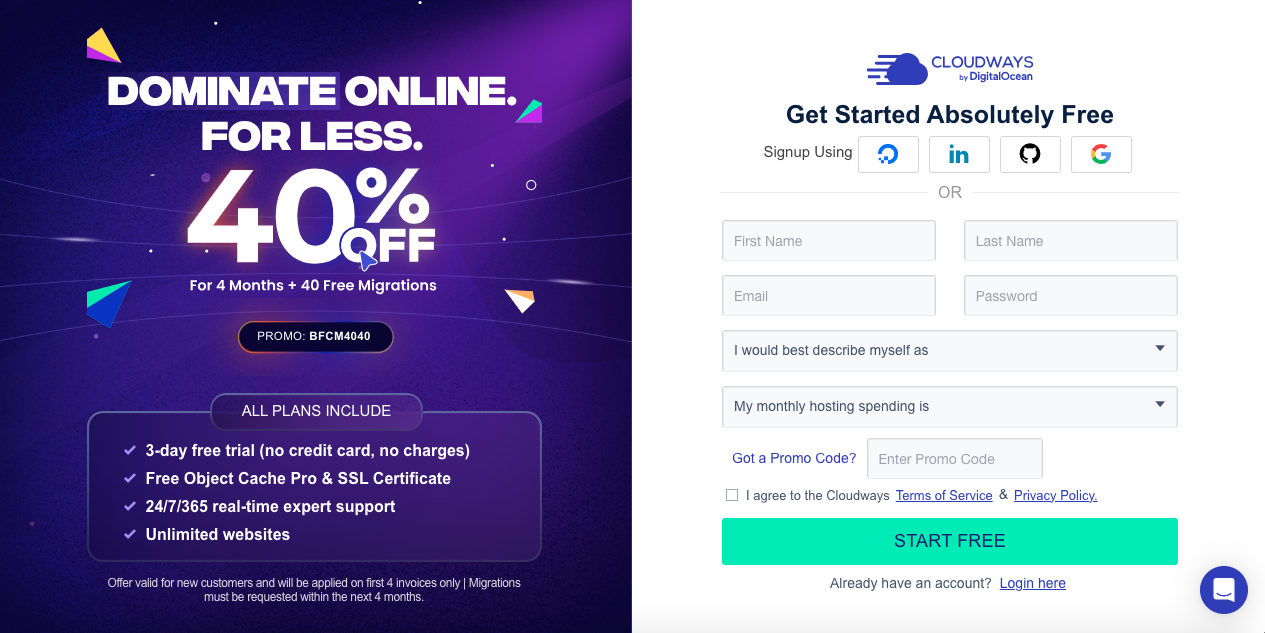 Cloudways Black Friday account signup