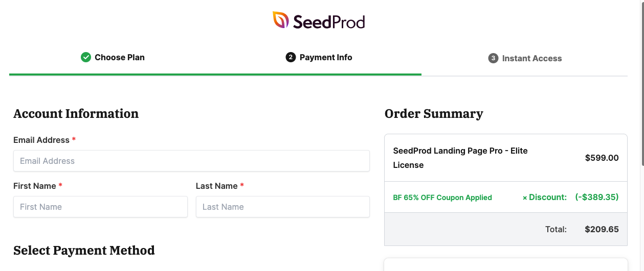 SeedProd Black Friday discount applied
