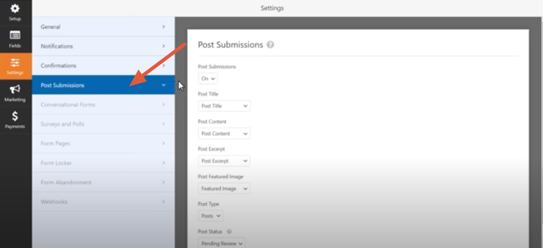 Post submissions addon in wpforms