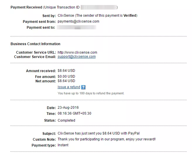 Clixsense payment proof 23rd august 2016