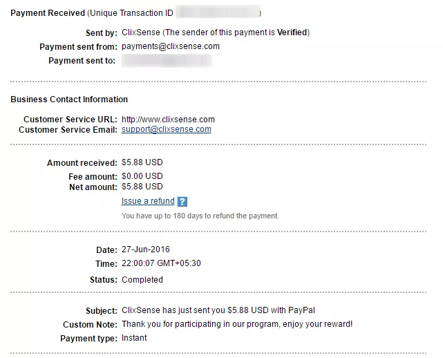 Clixsense payment proof on 27th june 2016