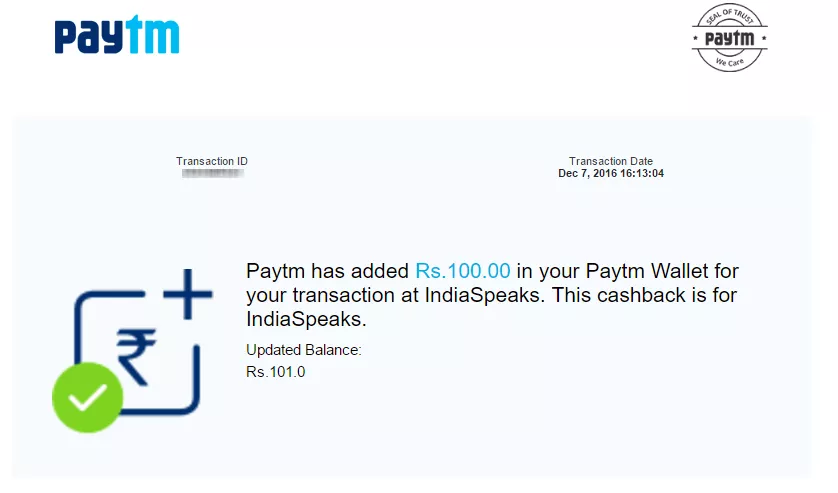 Indiaspeaks payment proof - paytm money