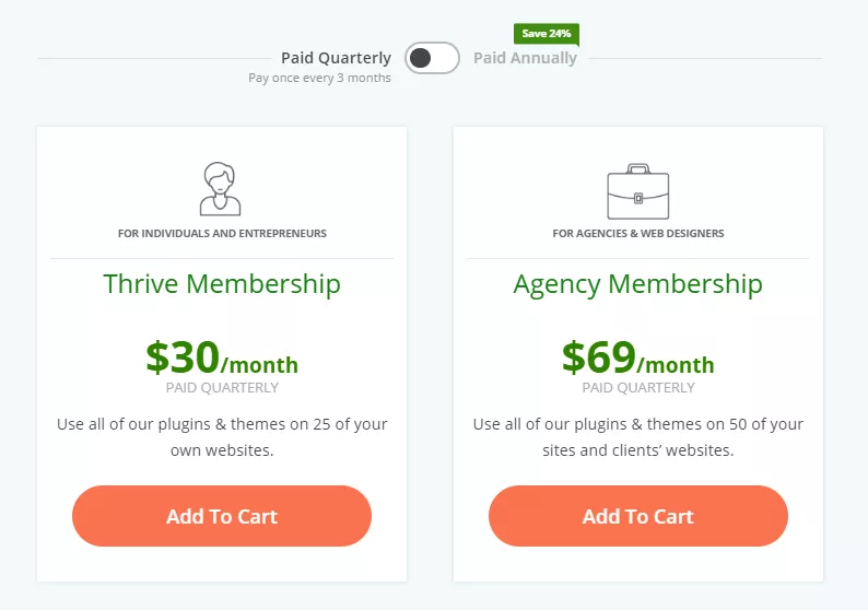 Thrive quarterly membership starts at $30 per month