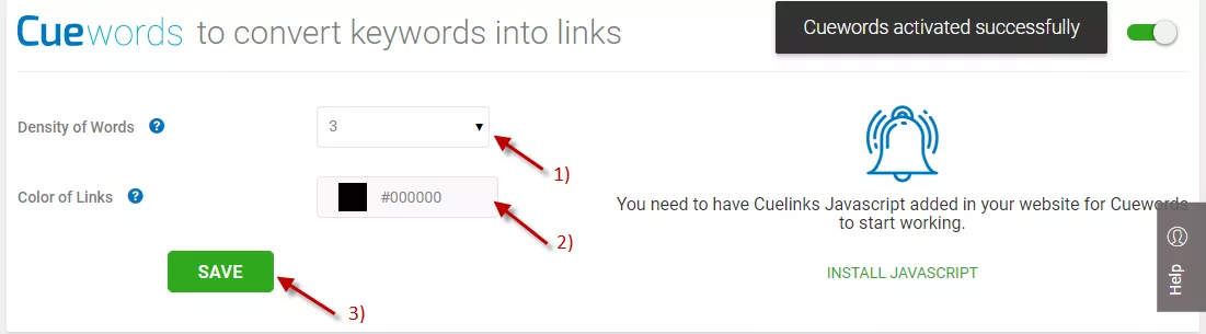 Choose the density of words and color of links for cuewords