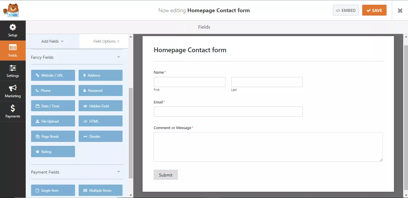 New contact form created at WPForms