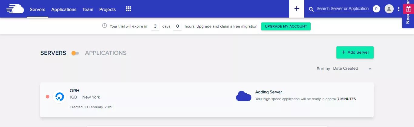 Cloudways trial account created
