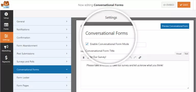 Enable conversational forms in wpforms