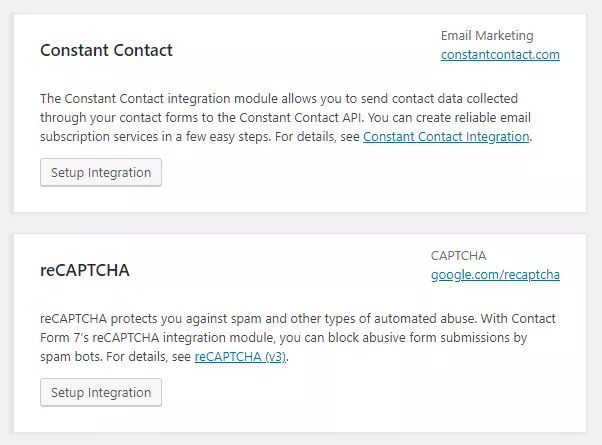 Integrations available in contact form 7 plugin
