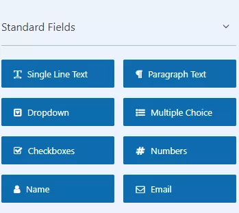 Standard fields available in wpforms