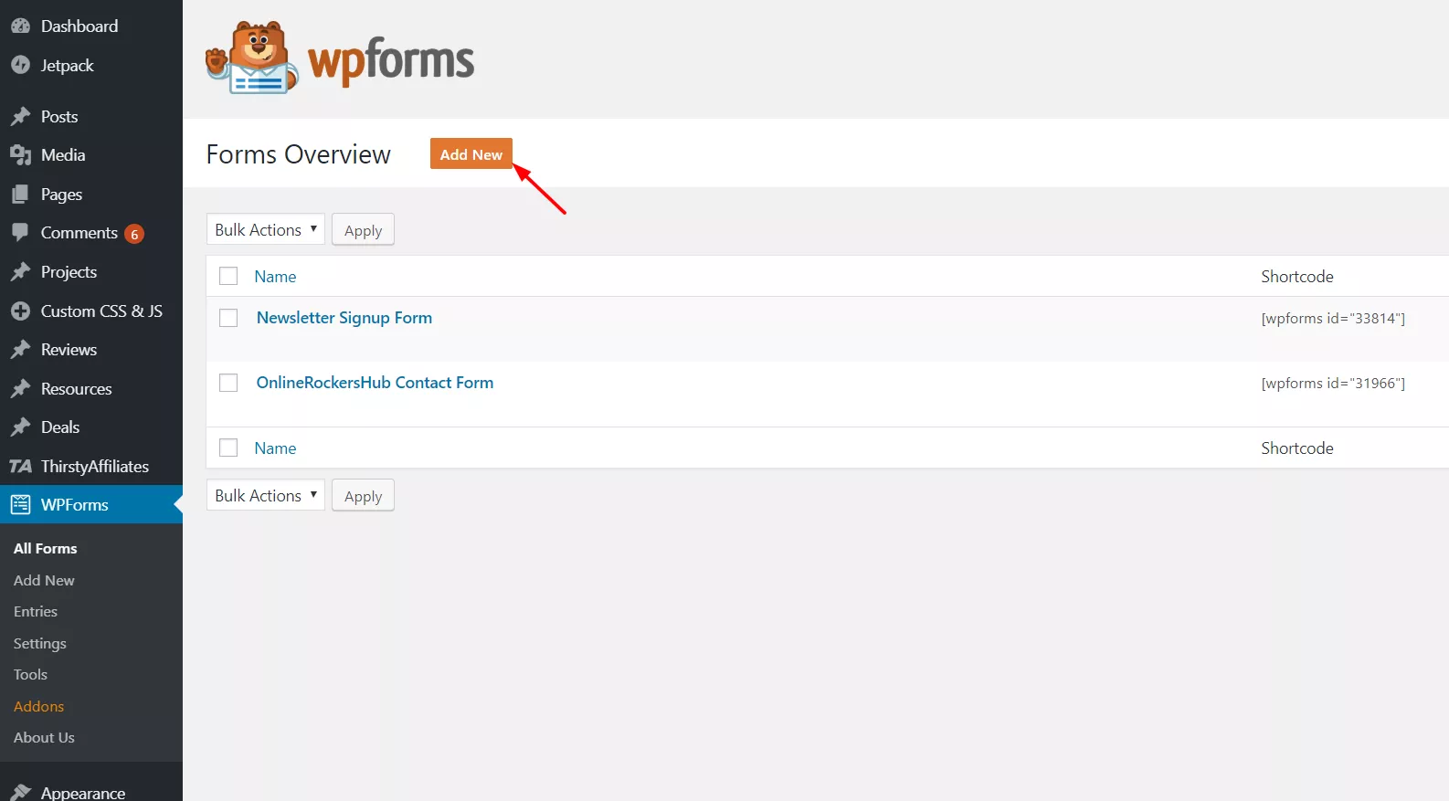 Add new forms in wpforms