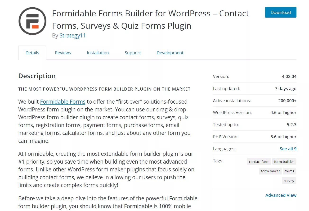 Formidable forms lite plugin