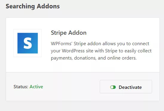 Stripe add-on activated