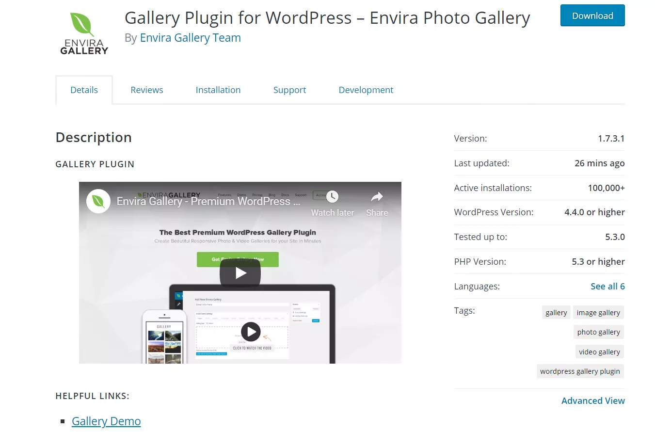 Envira gallery free plugin