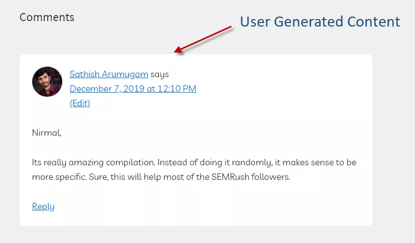 Comments are considered as user generated content
