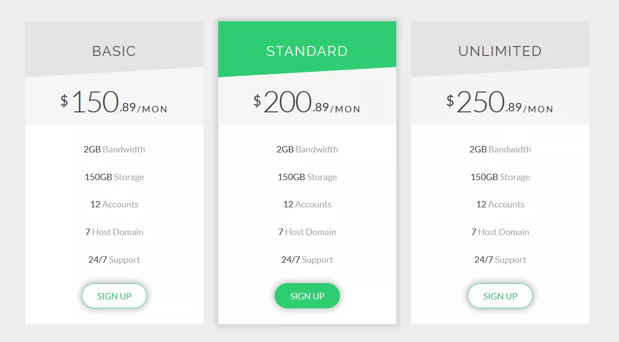 Pricing table - data tables - data visualization