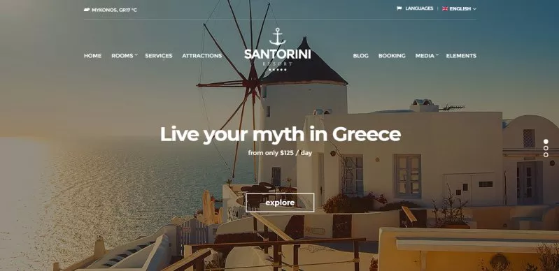 Santorini resort - best wordpress hotel theme