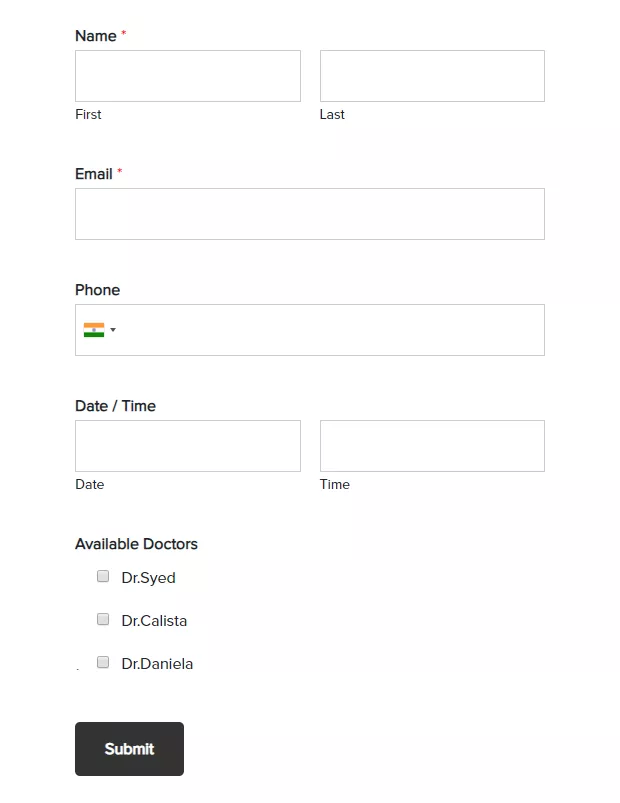 Wpforms appointment booking form preview