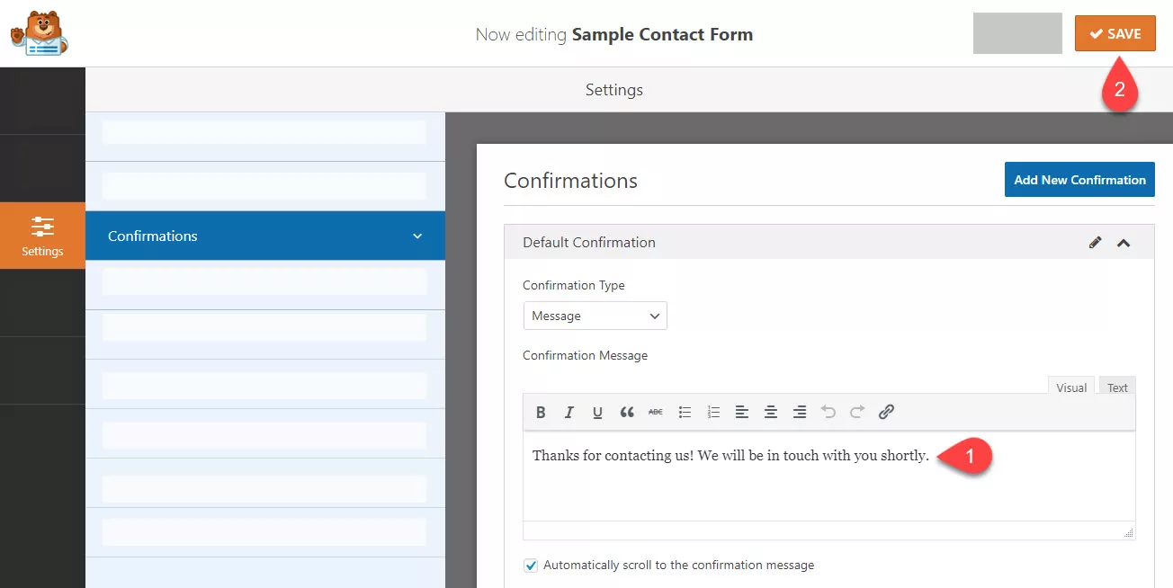 Wpforms contact form confirmations