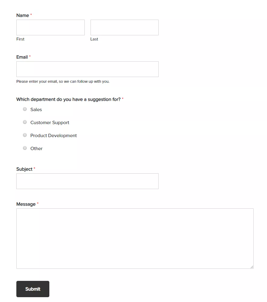 Wpforms feedback form preview
