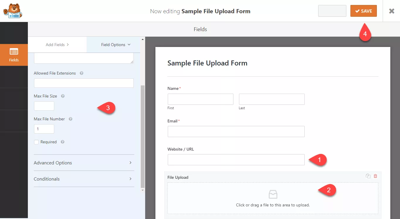 Wpforms file upload form settings